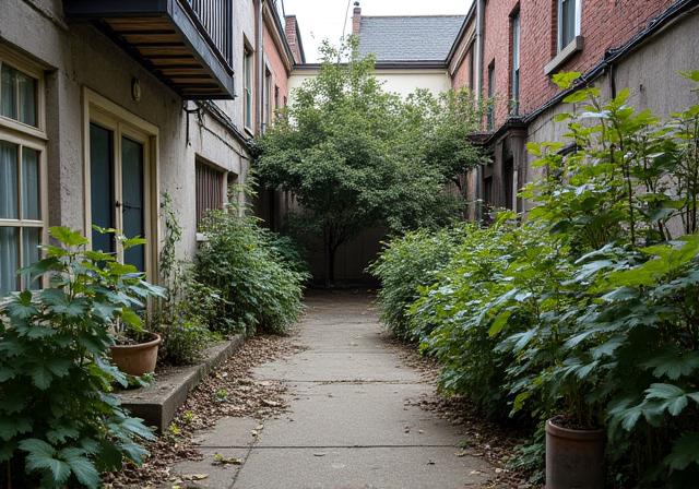 Before: A neglected and overgrown courtyard in Richmond.
